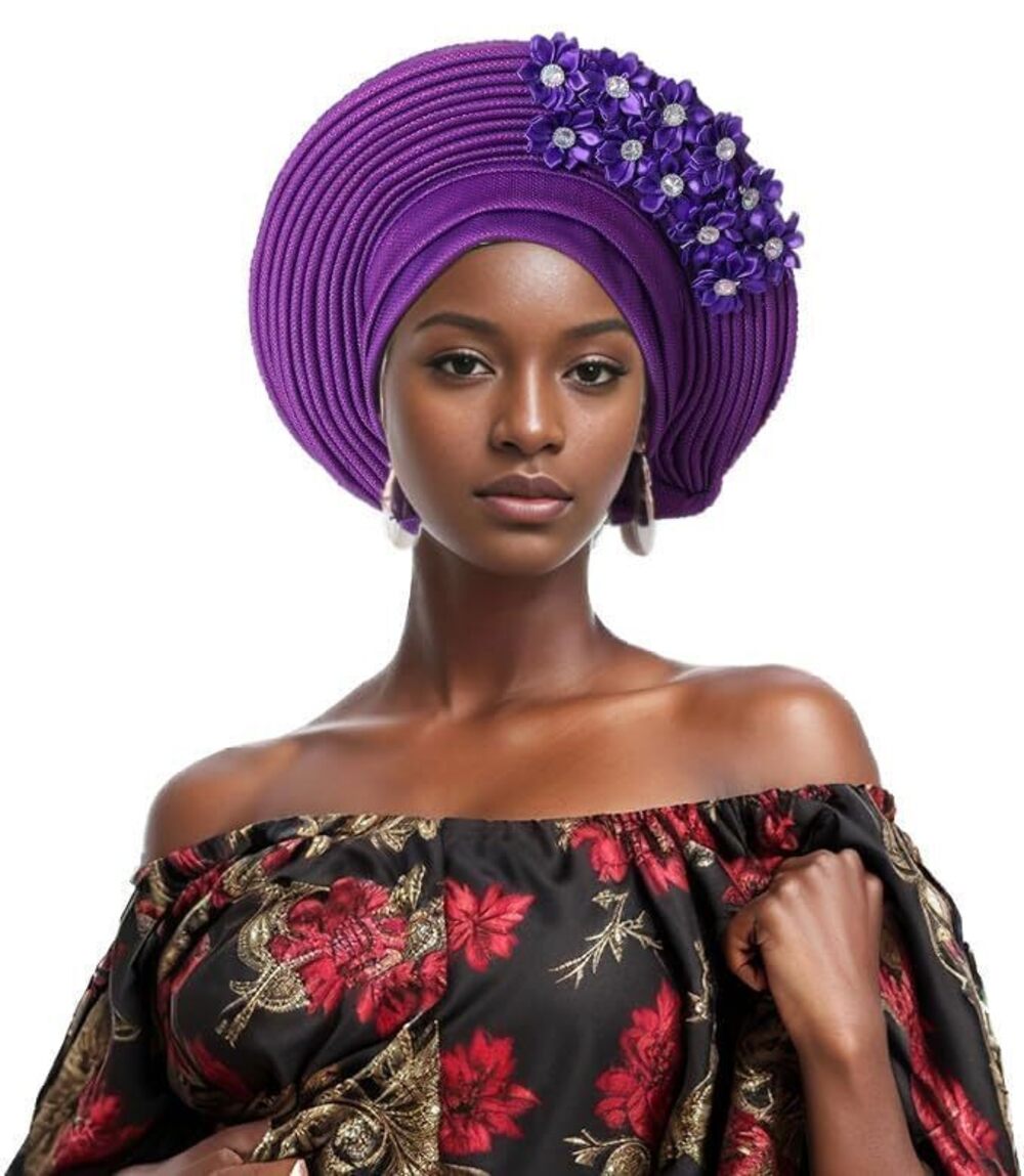 5686 Fashion African Headtie Turban Nigeria Head Ties With Flowers Already